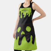 Monogram Zwart Jack o' Lantern Groen Halloween Schort (Insitu)
