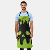 Monogram Zwart Jack o' Lantern Groen Halloween Schort (Gedragen)