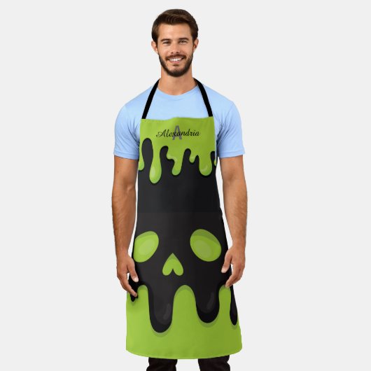 Monogram Zwart Jack o' Lantern Groen Halloween Schort (Gedragen)