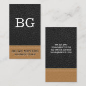 Monogram zwart leer | gestikt visitekaartje (Voorkant / Achterkant)