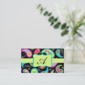 Monogram zwart lime Green Modern Paisley Pattern Visitekaartje (Staand voorkant)
