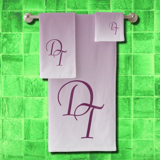 Monogram - zwart magenta ombre bad handdoek