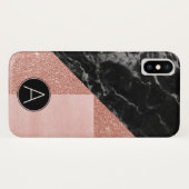 Monogram Zwart Marmer & Roos Gouden Glitter Sparkl Case-Mate iPhone Case (Achterkant (horizontaal))