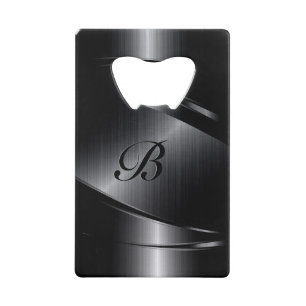 Monogram zwart metaal geometrisch ontwerp kredietkaart flessenopener