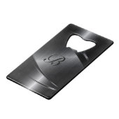 Monogram zwart metaal geometrisch ontwerp kredietkaart flessenopener (Achterkant Gekanteld)