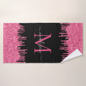 Monogram Zwart Metallic Hot Pink Dripping Glitter Badhanddoek (Badhanddoek)