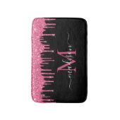 Monogram Zwart Metallic Hot Pink Dripping Glitter Badmat (Voorkant Verticaal)