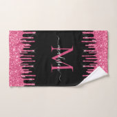 Monogram Zwart Metallic Hot Pink Dripping Glitter Handdoek (Handdoek)