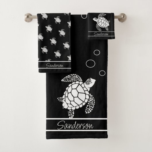Monogram Zwart N Wit Zee Schildpad Nautisch Bad Handdoek (Insitu)