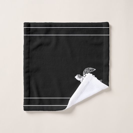 Monogram Zwart N Wit Zee Schildpad Nautisch Bad Handdoek (Wasdoekje)