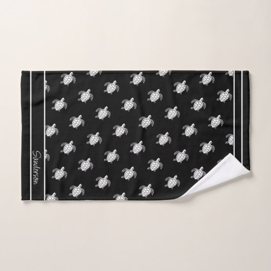 Monogram Zwart N Wit Zee Schildpad Nautisch Bad Handdoek (Handdoek)