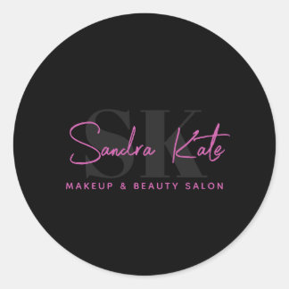 Monogram Zwart Neon Roze Schoonheidssalon Aangepas Ronde Sticker