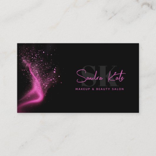 Monogram Zwart Neon Roze Schoonheidssalon QR Code Visitekaartje (Voorkant)