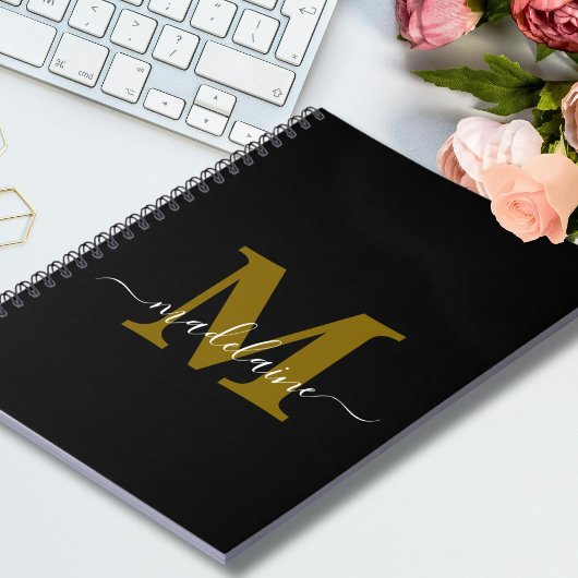 Monogram Zwart Notitieboek Aangepast Initiaal & Na