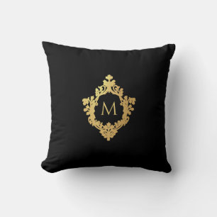 Monogram Zwart Onecht Gouden Crest Elegant Antiek Kussen