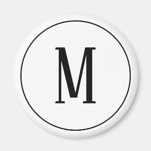 Monogram zwart op witte ronde magneet