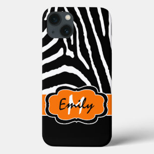 Monogram zwart, Oranje Zebra Stripe iPad-luchttas iPhone 13 Hoesje
