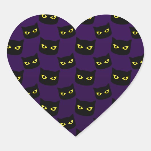 Monogram zwart-paarse kattenpatroon hart sticker (Voorkant)