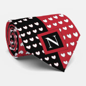 Monogram zwart rood wit hart monogram stropdas (Opgerold)