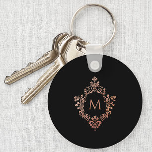 Monogram Zwart Roze Elegant Roze Goud Versierd Wap Sleutelhanger