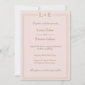 Monogram zwart roze goud roos grijs moderne bruilo kaart (Voorkant)