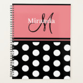 Monogram Zwart Roze Wit Polka Dots Script Planner (Voorkant)