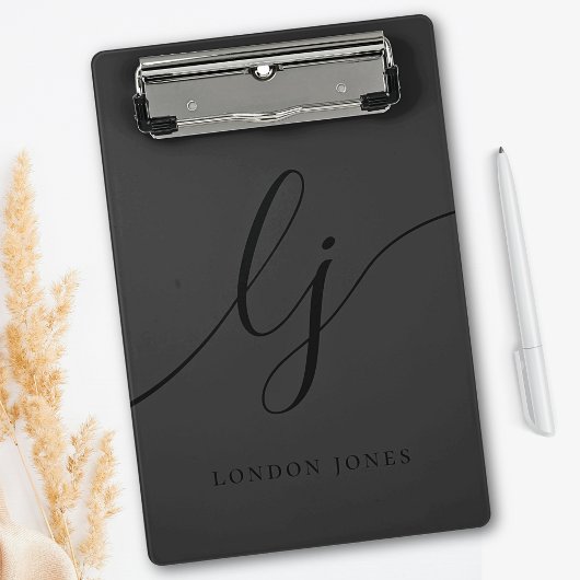 Monogram Zwart Script Initialen Modern Professiona Klembord