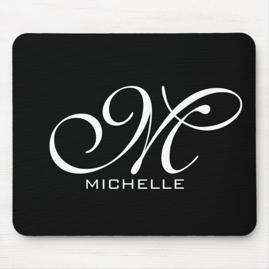 Monogram zwart script op maat muismat (Voorkant)