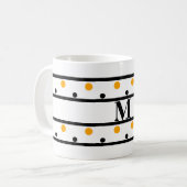 Monogram Zwart Sinaasappel Polka Dots Koffiemok (Voorkant links)
