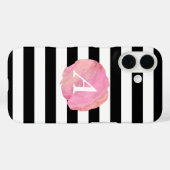Monogram zwart Stripe & Roze Waterverf Initiaal Case-Mate iPhone Case (Achterkant (horizontaal))