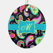 Monogram zwart Turquoise Modern Paisley Pattern Keramisch Ornament (Links)