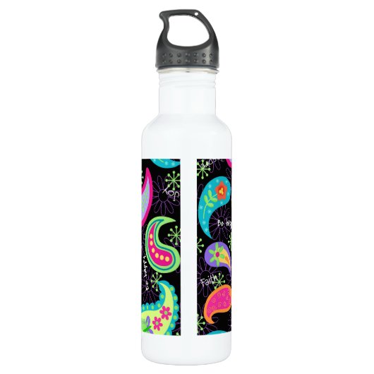 Monogram zwart Turquoise Modern Paisley Pattern Waterfles (Achterkant)