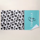 Monogram zwart Voetbal Patroon Strandlaken (Voorkant)