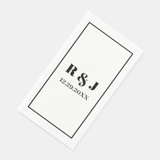 Monogram Zwart Wit Aangepaste Koppel Naam Bruiloft Servet (Hoek)