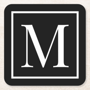 Monogram zwart-wit aanpassen Willekeurige achter Vierkante Kartonnen Onderzetter
