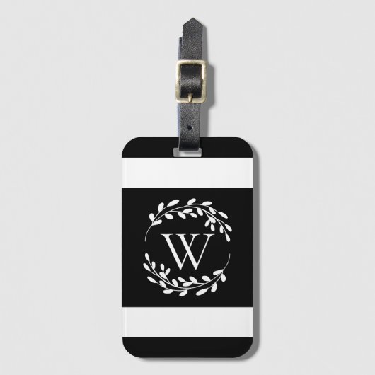 Monogram zwart-wit bagagelabel (Voorkant (verticaal))
