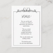 Monogram Zwart Wit Bloemen Rand Bruiloft Details Informatiekaartje (Voorkant)