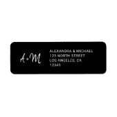 Monogram zwart-wit bruiloft retour adres etiket (Voorkant)