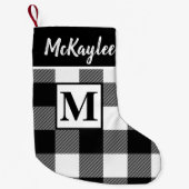 Monogram Zwart-wit Buffel Plaid Personaliseren Kleine Kerstsok (Voorkant)