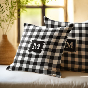 Monogram zwart-wit buffelplaid kussen