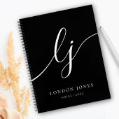 Monogram Zwart Wit Calligrafie 2 Initialen Script Notitieboek