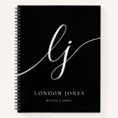 Monogram Zwart Wit Calligrafie 2 Initialen Script Notitieboek (Voorkant)