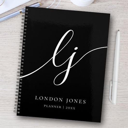 Monogram Zwart Wit Calligrafie Initialen Business Planner