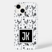 Monogram Zwart-wit Cartoon Kippen Case-Mate iPhone Case (Achterkant)
