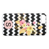 Monogram zwart-wit Chevron Floral Case-Mate iPhone Case (Achterkant (Horizontaal))