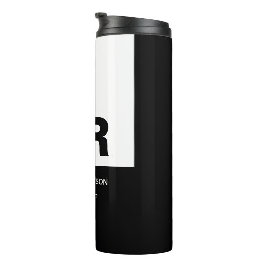 Monogram Zwart Wit Creëer Custom Gift Thermosbeker (Geroteerd rechts)