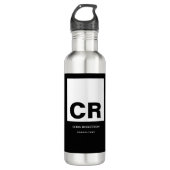 Monogram Zwart Wit Creëer Custom Gift Waterfles (Voorkant)