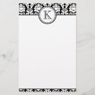 Monogram zwart wit Damask Briefpapier