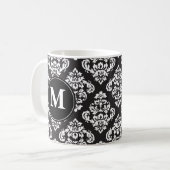 Monogram zwart-wit Damask Print Pattern Koffiemok (Voorkant links)