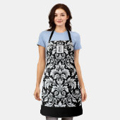 Monogram Zwart Wit Damast Schort (Gedragen)